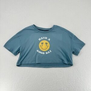 Shein‎ Have A Good Day Smiley Face Crop Top Blue Size S